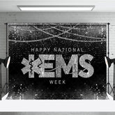Aperturee - Aperturee Black Silver Pearl Happy National EMS Week Backdrop